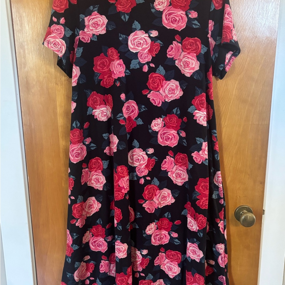 Floral Black, Red & Pink LuLaRoe Carly Swing Dress XL Gorgeous pattern!
